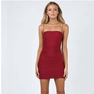 Princess Polly Red Ruched Bodycon Mini Dress Spaghetti Straps Party Club Size 4